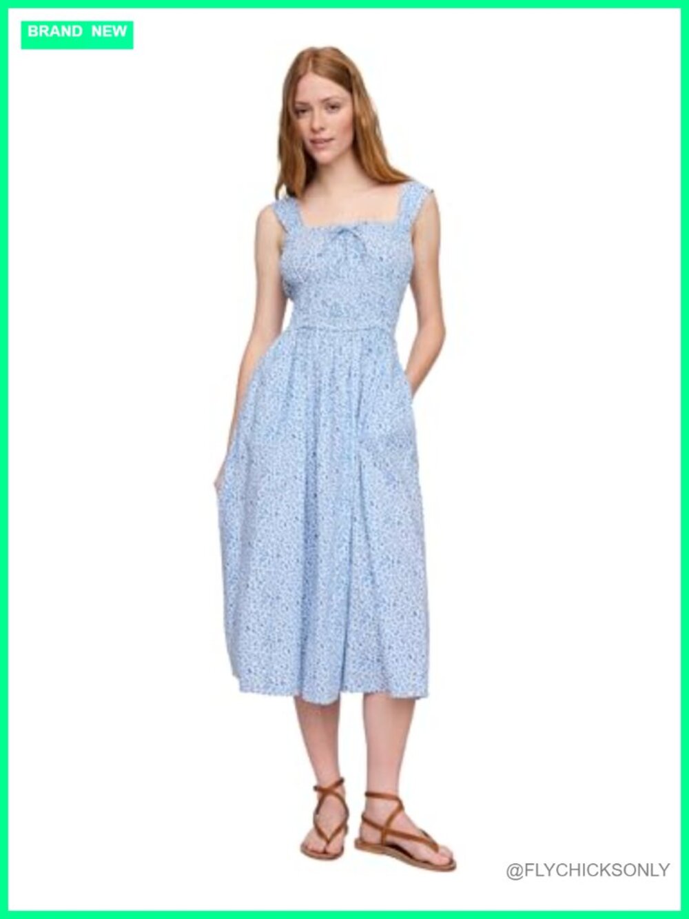 Sleeveless Midi Dress Cotton Rayon Pull On A-Line Casual